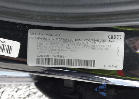 2013 Audi A6 3.0T Premium from USA, damaged, VIN WAUHGAFC1DN158567